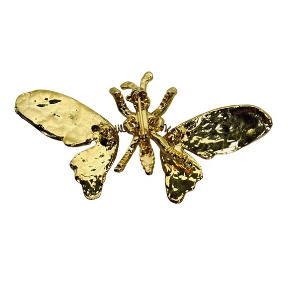 Gold Tone Rhinestone & Enamel Butterfly Brooch With Articulating Wings (5902) - Picture 4 of 6
